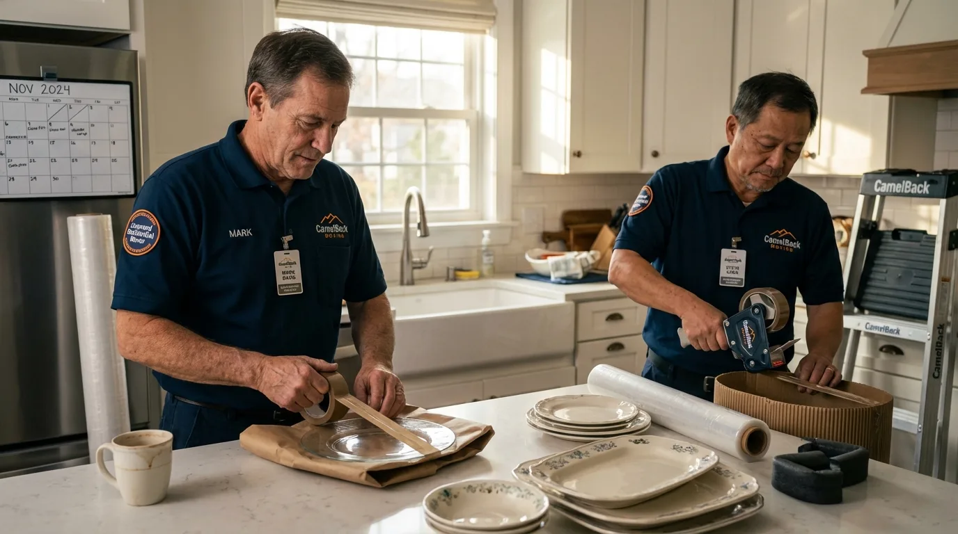 Professional crew packing kitchen dishware in Sheffield Lake, OH